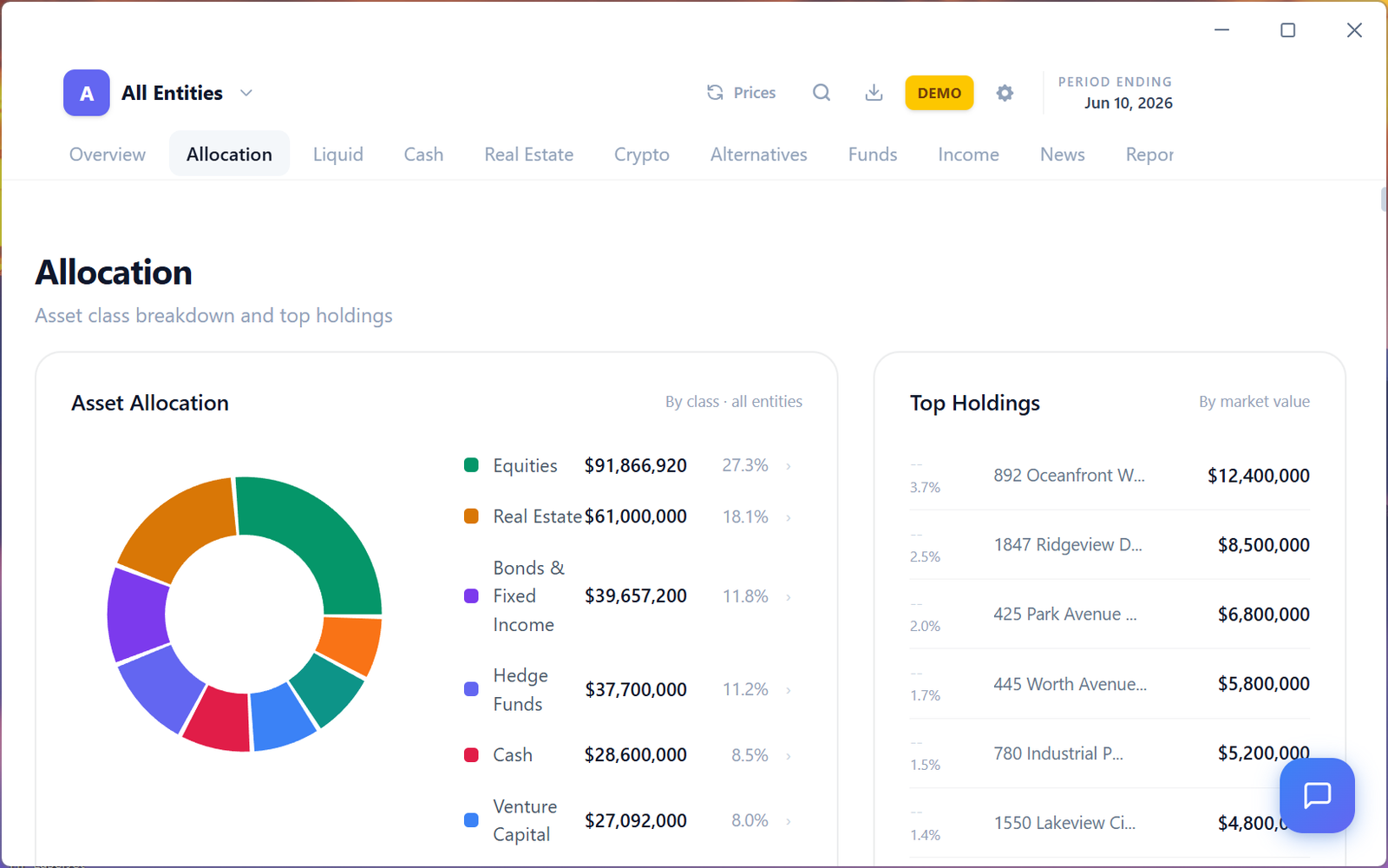 Asset Allocation view in Wealth App
